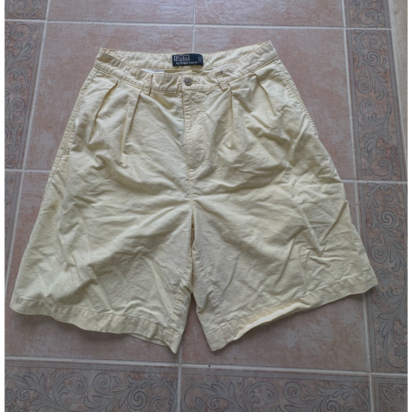 Polo Ralph‎ Lauren Yellow Cotton Pleated Shorts Men size 33 - Picture 1 of 11